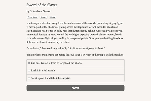 Sword of the Slayer story screenshot.