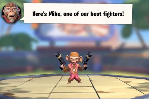 Image of a fighter ape: "Here's Mike, one of our best fighters"
