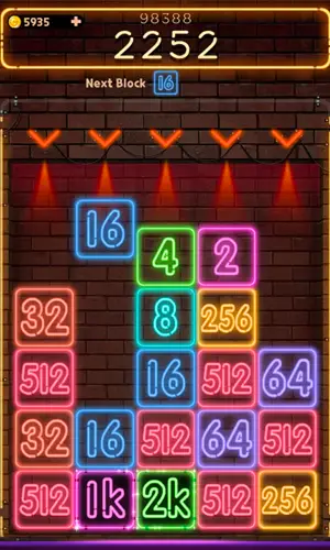 Drop Number Neon 2048 play screen