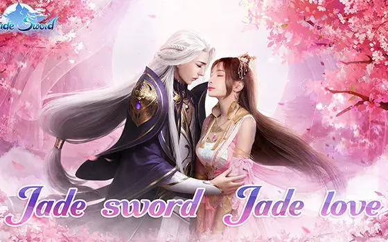 long haired man and woman embracing jade sword